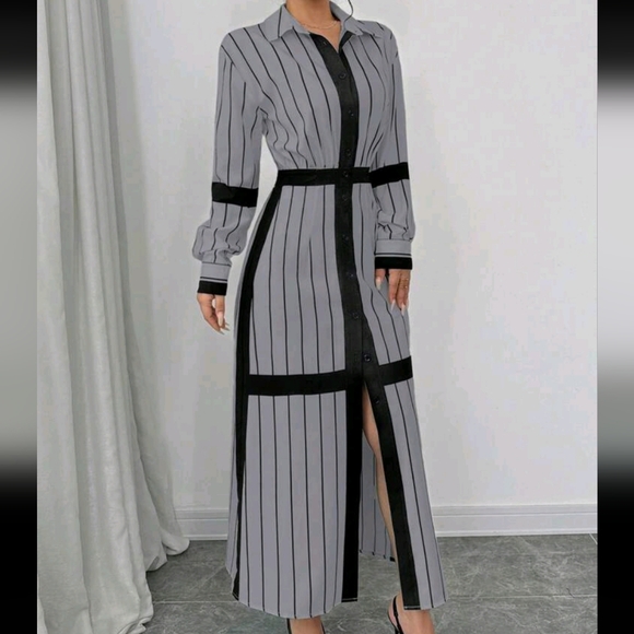 Women Long Sleeve Striped Mini Dress - Picture 4 of 4